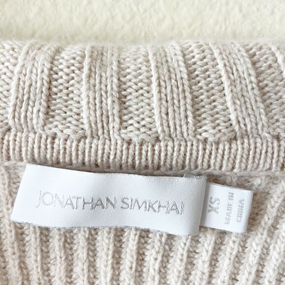 Jonathan Simkhai Lambs Wool And Cashmere Oversized Boxy Collared Cropped Sweater - Picture 11 of 12